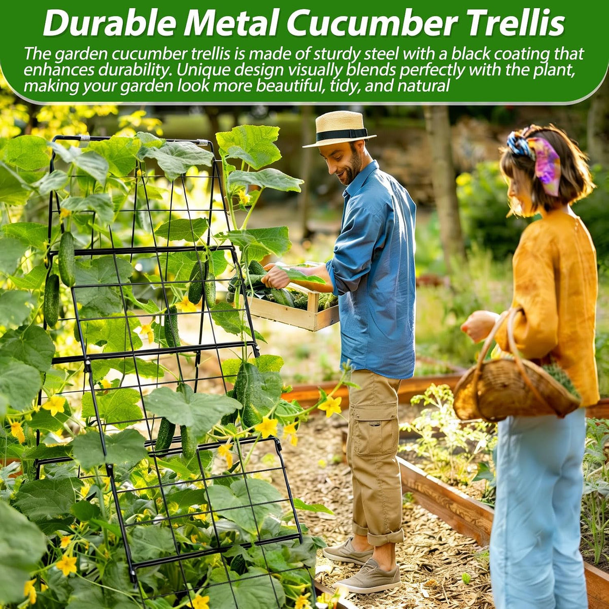 67 x 50 Cucumber Trellis for Raised Bed, U-Shape Metal Large Garden Trellis for Climbing Plants Outdoors with Netting, Garden Tools, Cucumber Arch Trellis for Vegetable Fruit Flower Plant Support