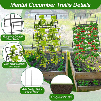 67 x 50 Cucumber Trellis for Raised Bed, U-Shape Metal Large Garden Trellis for Climbing Plants Outdoors with Netting, Garden Tools, Cucumber Arch Trellis for Vegetable Fruit Flower Plant Support