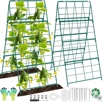 67 x 50 Cucumber Trellis for Raised Bed, U-Shape Metal Large Garden Trellis for Climbing Plants Outdoors with Netting, Garden Tools, Cucumber Arch Trellis for Vegetable Fruit Flower Plant Support