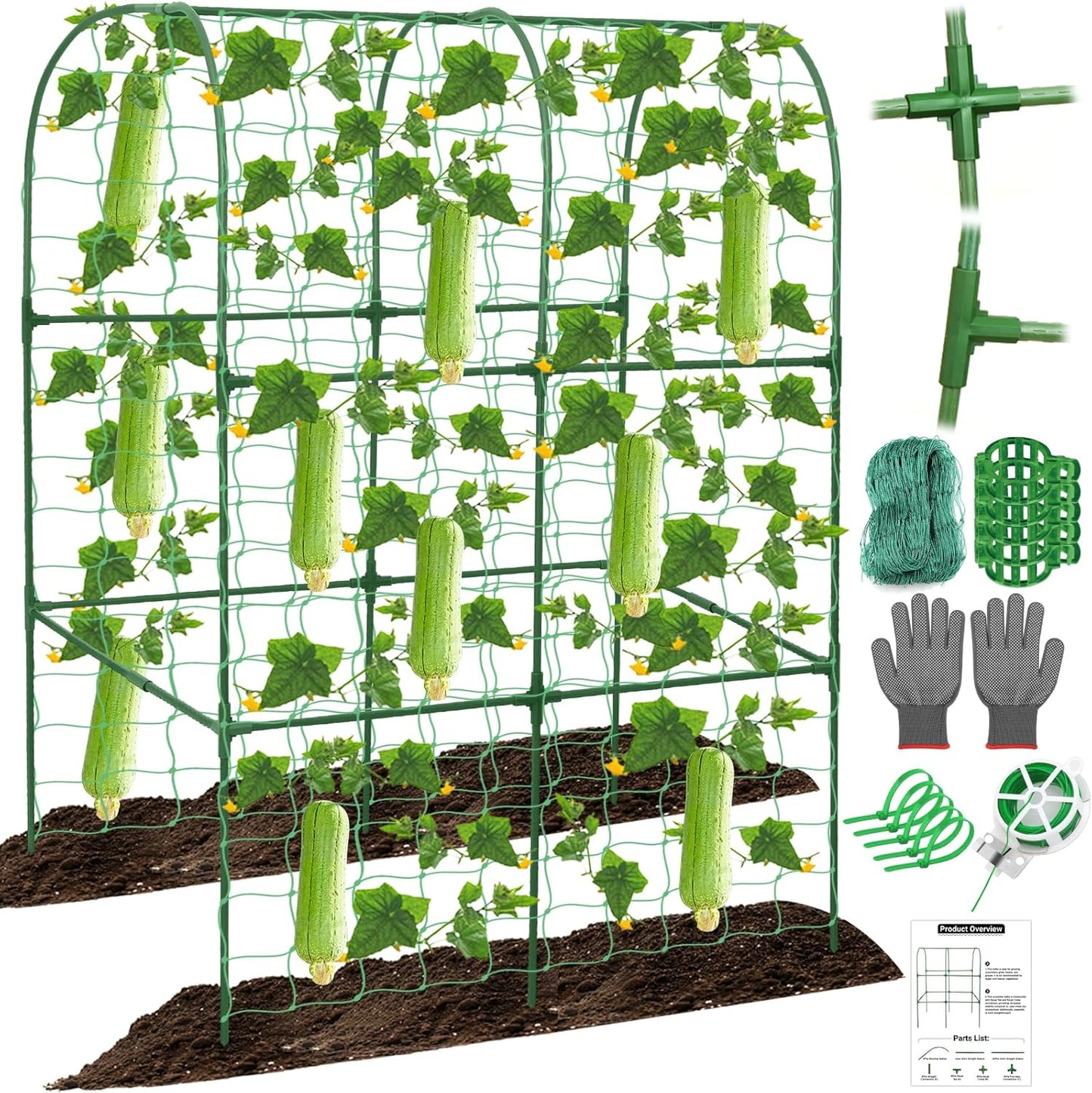 67 x 50 Cucumber Trellis for Raised Bed, U-Shape Metal Large Garden Trellis for Climbing Plants Outdoors with Netting, Garden Tools, Cucumber Arch Trellis for Vegetable Fruit Flower Plant Support