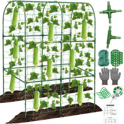 67 x 50 Cucumber Trellis for Raised Bed, U-Shape Metal Large Garden Trellis for Climbing Plants Outdoors with Netting, Garden Tools, Cucumber Arch Trellis for Vegetable Fruit Flower Plant Support