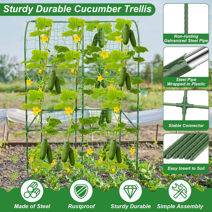 67 x 50 Cucumber Trellis for Raised Bed, U-Shape Metal Large Garden Trellis for Climbing Plants Outdoors with Netting, Garden Tools, Cucumber Arch Trellis for Vegetable Fruit Flower Plant Support