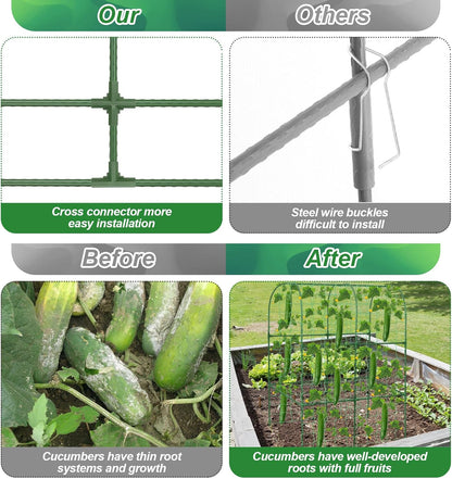 67 x 50 Cucumber Trellis for Raised Bed, U-Shape Metal Large Garden Trellis for Climbing Plants Outdoors with Netting, Garden Tools, Cucumber Arch Trellis for Vegetable Fruit Flower Plant Support