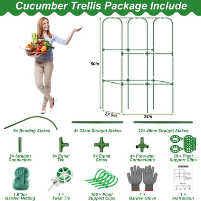 67 x 50 Cucumber Trellis for Raised Bed, U-Shape Metal Large Garden Trellis for Climbing Plants Outdoors with Netting, Garden Tools, Cucumber Arch Trellis for Vegetable Fruit Flower Plant Support