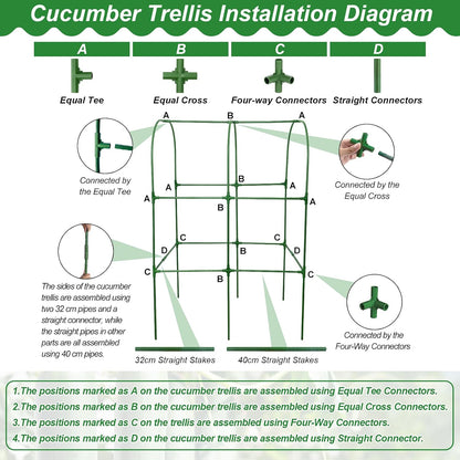 67 x 50 Cucumber Trellis for Raised Bed, U-Shape Metal Large Garden Trellis for Climbing Plants Outdoors with Netting, Garden Tools, Cucumber Arch Trellis for Vegetable Fruit Flower Plant Support