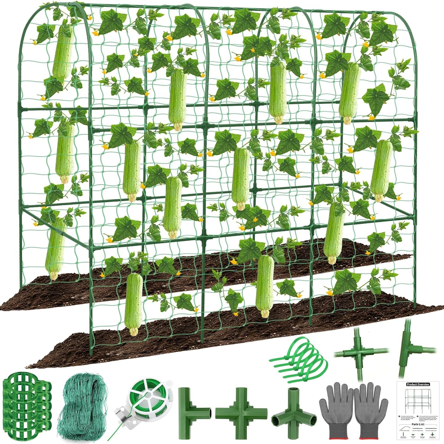 67 x 50 Cucumber Trellis for Raised Bed, U-Shape Metal Large Garden Trellis for Climbing Plants Outdoors with Netting, Garden Tools, Cucumber Arch Trellis for Vegetable Fruit Flower Plant Support