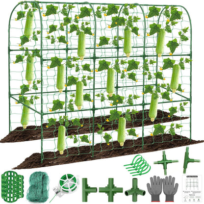 67 x 50 Cucumber Trellis for Raised Bed, U-Shape Metal Large Garden Trellis for Climbing Plants Outdoors with Netting, Garden Tools, Cucumber Arch Trellis for Vegetable Fruit Flower Plant Support