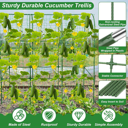 67 x 50 Cucumber Trellis for Raised Bed, U-Shape Metal Large Garden Trellis for Climbing Plants Outdoors with Netting, Garden Tools, Cucumber Arch Trellis for Vegetable Fruit Flower Plant Support