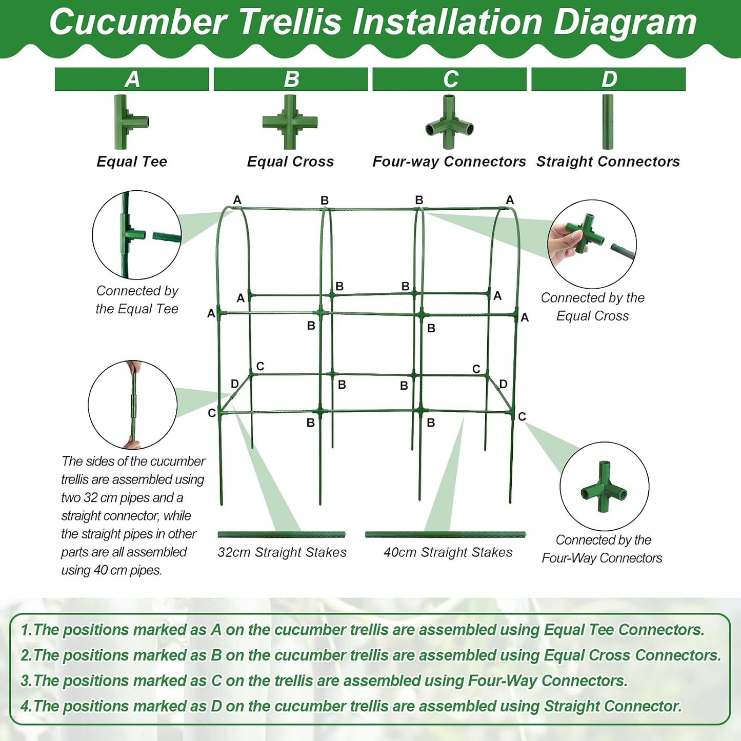 67 x 50 Cucumber Trellis for Raised Bed, U-Shape Metal Large Garden Trellis for Climbing Plants Outdoors with Netting, Garden Tools, Cucumber Arch Trellis for Vegetable Fruit Flower Plant Support