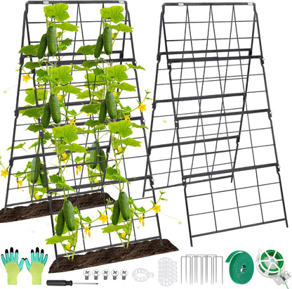 67 x 50 Cucumber Trellis for Raised Bed, U-Shape Metal Large Garden Trellis for Climbing Plants Outdoors with Netting, Garden Tools, Cucumber Arch Trellis for Vegetable Fruit Flower Plant Support