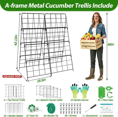 67 x 50 Cucumber Trellis for Raised Bed, U-Shape Metal Large Garden Trellis for Climbing Plants Outdoors with Netting, Garden Tools, Cucumber Arch Trellis for Vegetable Fruit Flower Plant Support