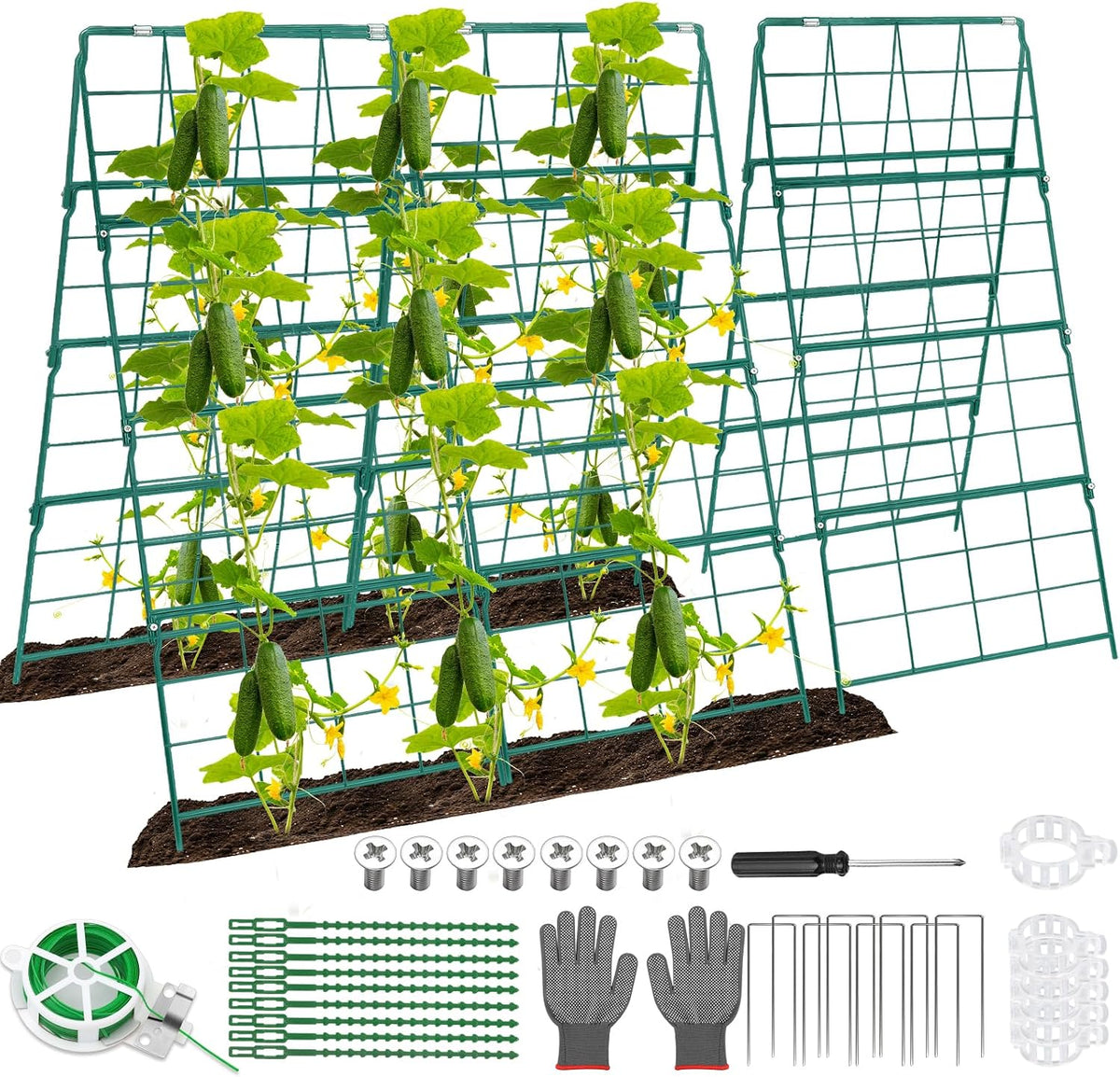 67 x 50 Cucumber Trellis for Raised Bed, U-Shape Metal Large Garden Trellis for Climbing Plants Outdoors with Netting, Garden Tools, Cucumber Arch Trellis for Vegetable Fruit Flower Plant Support