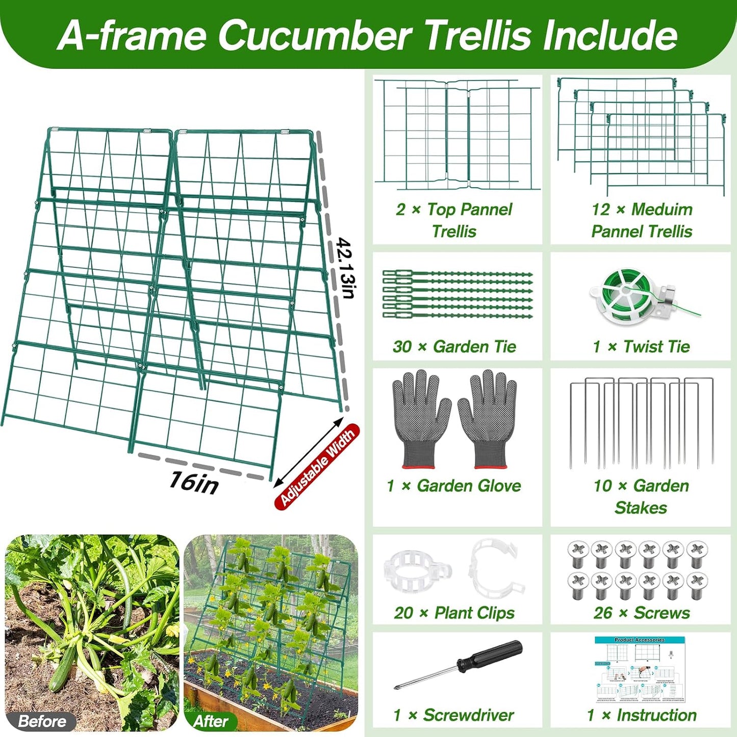 67 x 50 Cucumber Trellis for Raised Bed, U-Shape Metal Large Garden Trellis for Climbing Plants Outdoors with Netting, Garden Tools, Cucumber Arch Trellis for Vegetable Fruit Flower Plant Support
