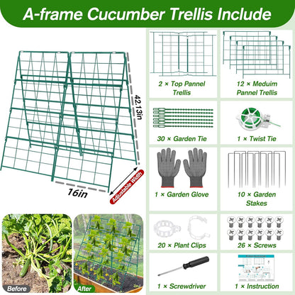 67 x 50 Cucumber Trellis for Raised Bed, U-Shape Metal Large Garden Trellis for Climbing Plants Outdoors with Netting, Garden Tools, Cucumber Arch Trellis for Vegetable Fruit Flower Plant Support