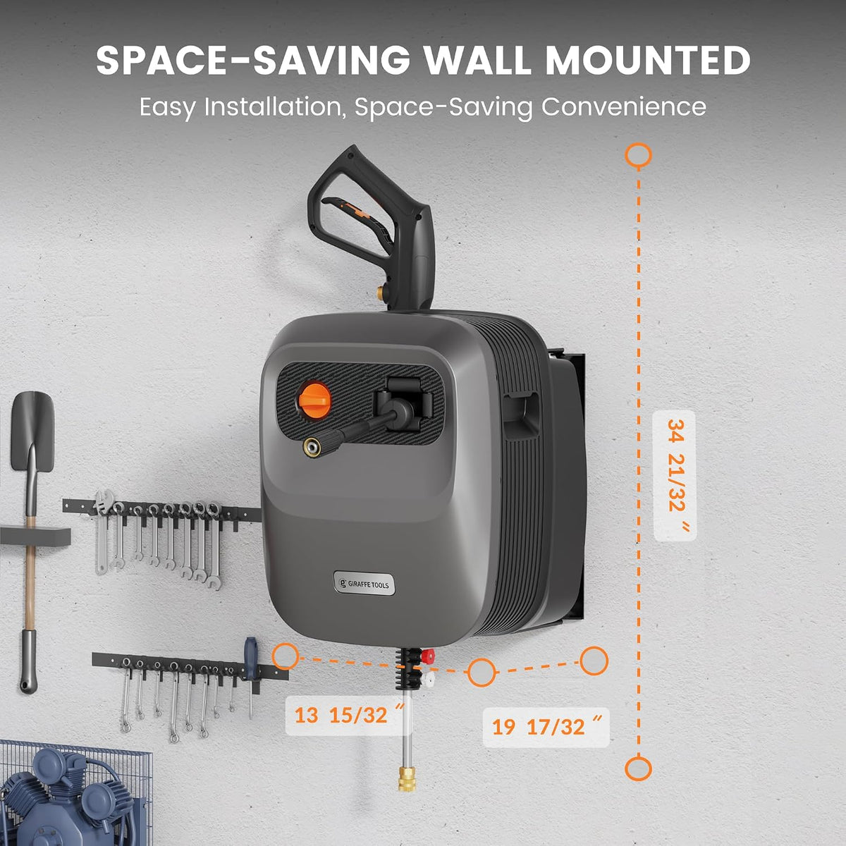 Grandfalls Retractable Wall Mount Pressure Washer G20B, 65FT