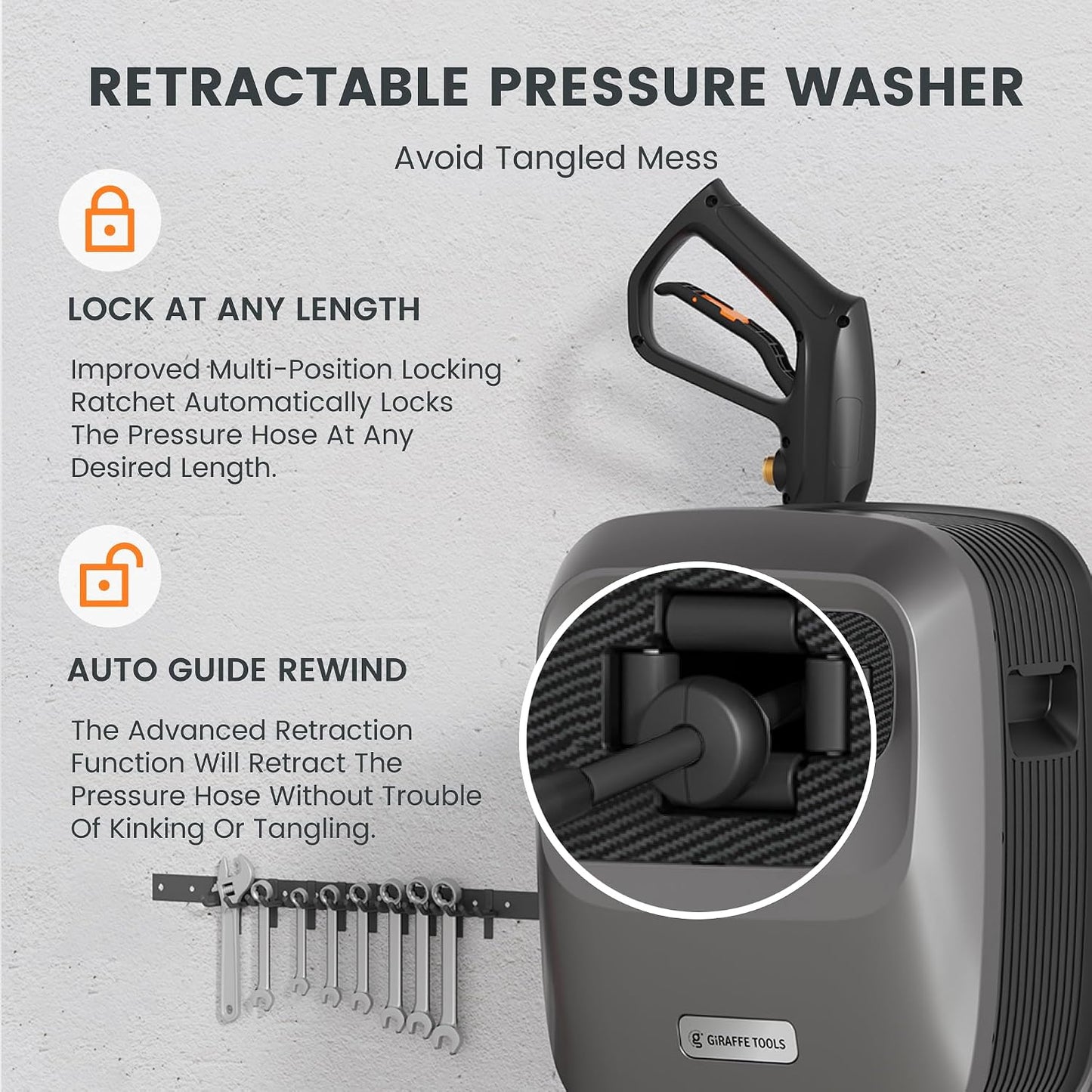Grandfalls Retractable Wall Mount Pressure Washer G20B, 65FT