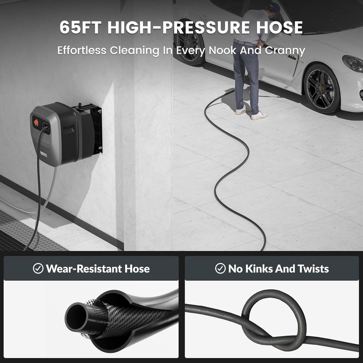 Grandfalls Retractable Wall Mount Pressure Washer G20B, 65FT