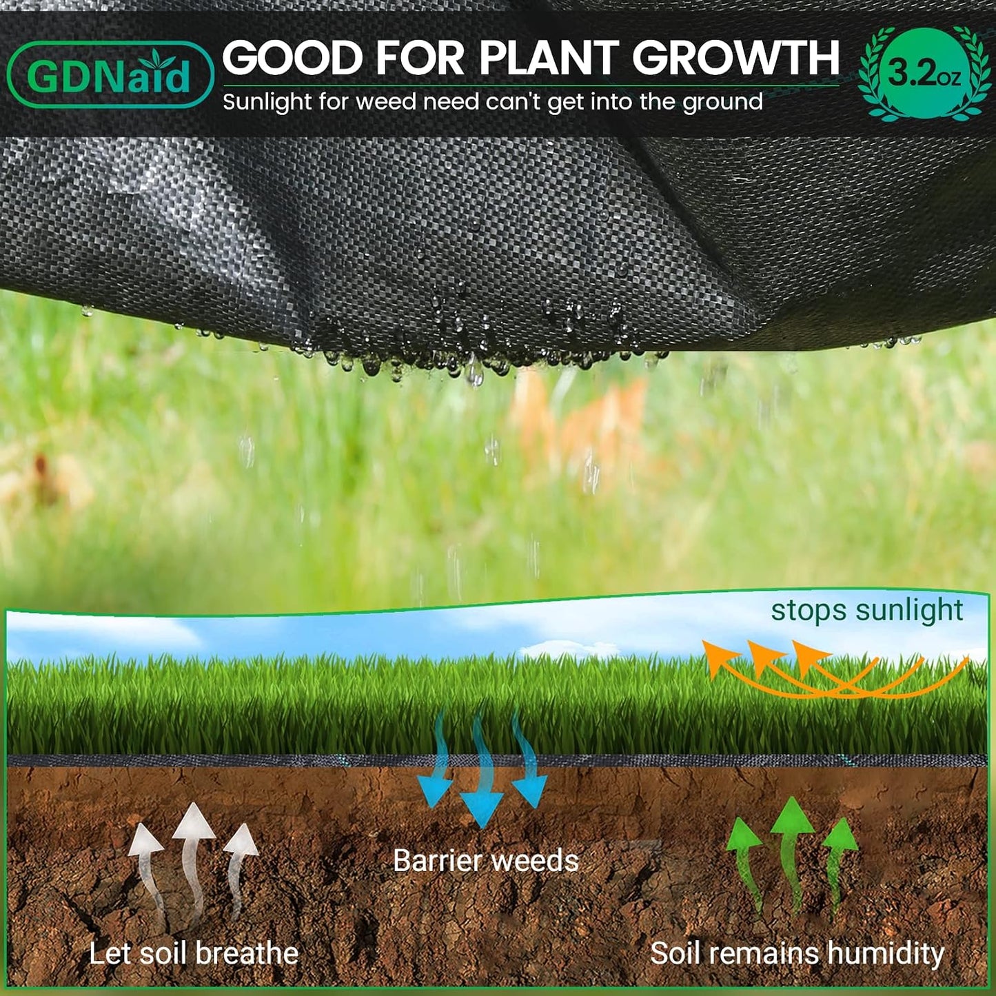 3ftx100ft Weed Barrier Landscape Fabric Heavy Duty, 3.2oz Weed Barrier Fabric, Easy Setup Woven Garden Landscaping Fabric