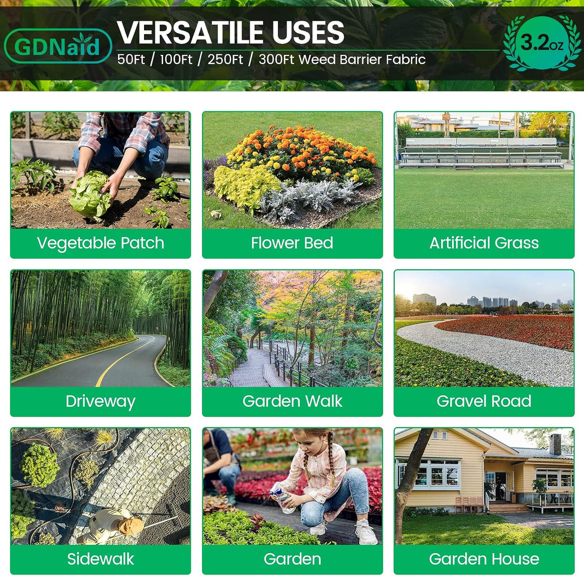 3ftx100ft Weed Barrier Landscape Fabric Heavy Duty, 3.2oz Weed Barrier Fabric, Easy Setup Woven Garden Landscaping Fabric