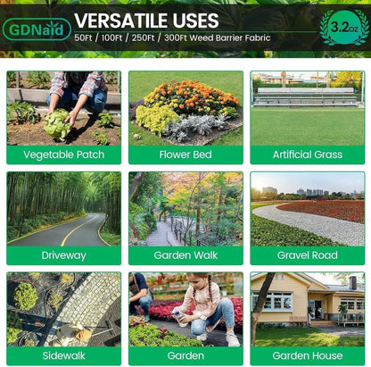 3ftx100ft Weed Barrier Landscape Fabric Heavy Duty, 3.2oz Weed Barrier Fabric, Easy Setup Woven Garden Landscaping Fabric