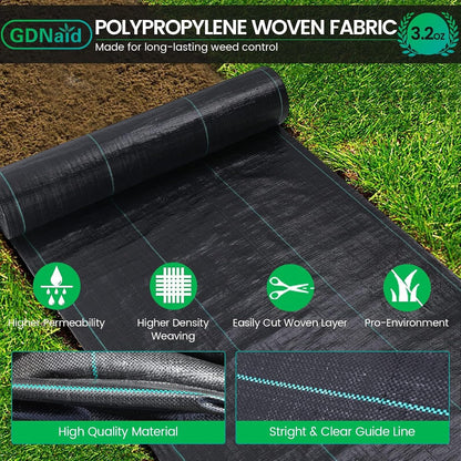 3ftx100ft Weed Barrier Landscape Fabric Heavy Duty, 3.2oz Weed Barrier Fabric, Easy Setup Woven Garden Landscaping Fabric