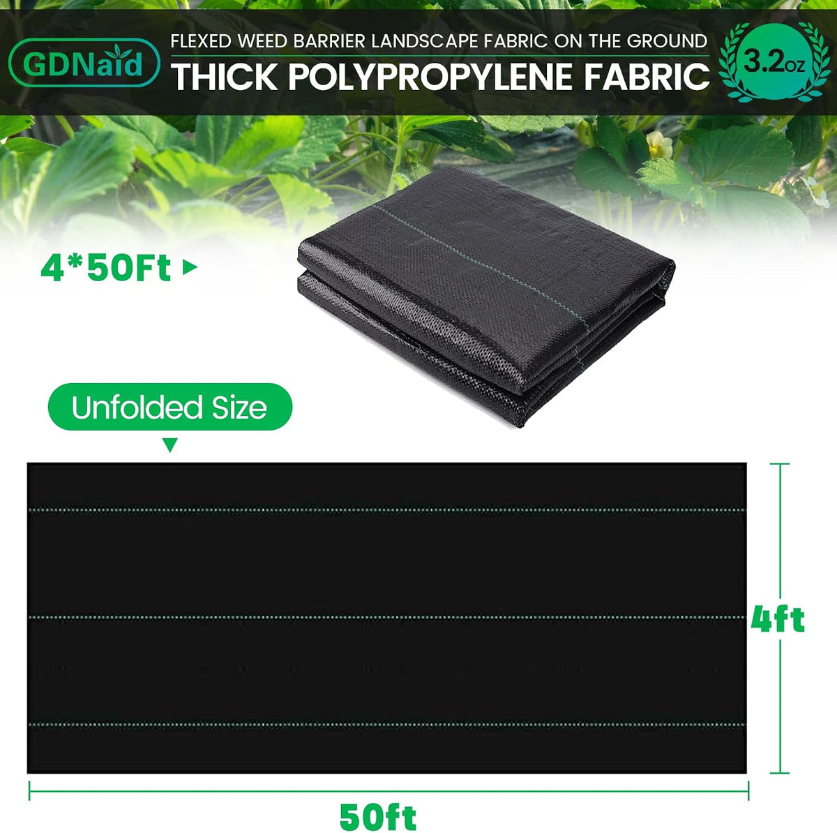 3ftx100ft Weed Barrier Landscape Fabric Heavy Duty, 3.2oz Weed Barrier Fabric, Easy Setup Woven Garden Landscaping Fabric
