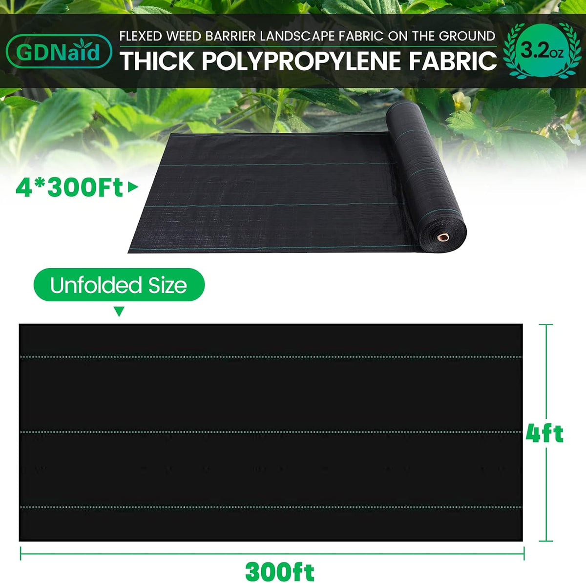 3ftx100ft Weed Barrier Landscape Fabric Heavy Duty, 3.2oz Weed Barrier Fabric, Easy Setup Woven Garden Landscaping Fabric