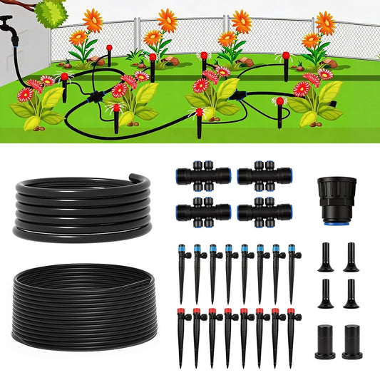 100FT Drip Irrigation System Kit, Quick Connect Garden Watering System, Easy Install Drip Irrigation Kit with 1/2" & 1/4" Tubing, Adjustable Emitters for Garden, Raised Beds, Greenhouse
