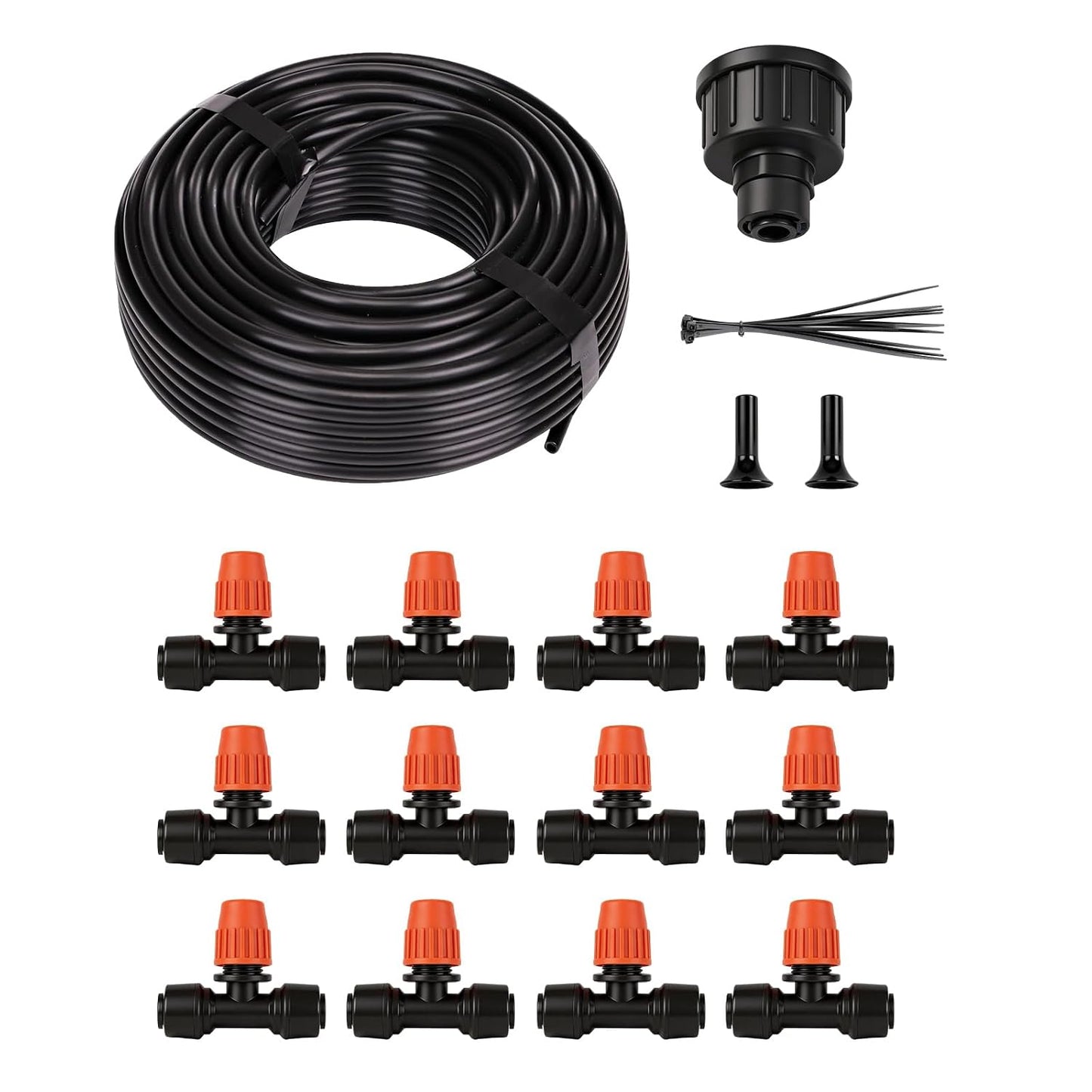 100FT Drip Irrigation System Kit, Quick Connect Garden Watering System, Easy Install Drip Irrigation Kit with 1/2" & 1/4" Tubing, Adjustable Emitters for Garden, Raised Beds, Greenhouse
