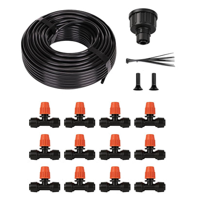 100FT Drip Irrigation System Kit, Quick Connect Garden Watering System, Easy Install Drip Irrigation Kit with 1/2" & 1/4" Tubing, Adjustable Emitters for Garden, Raised Beds, Greenhouse