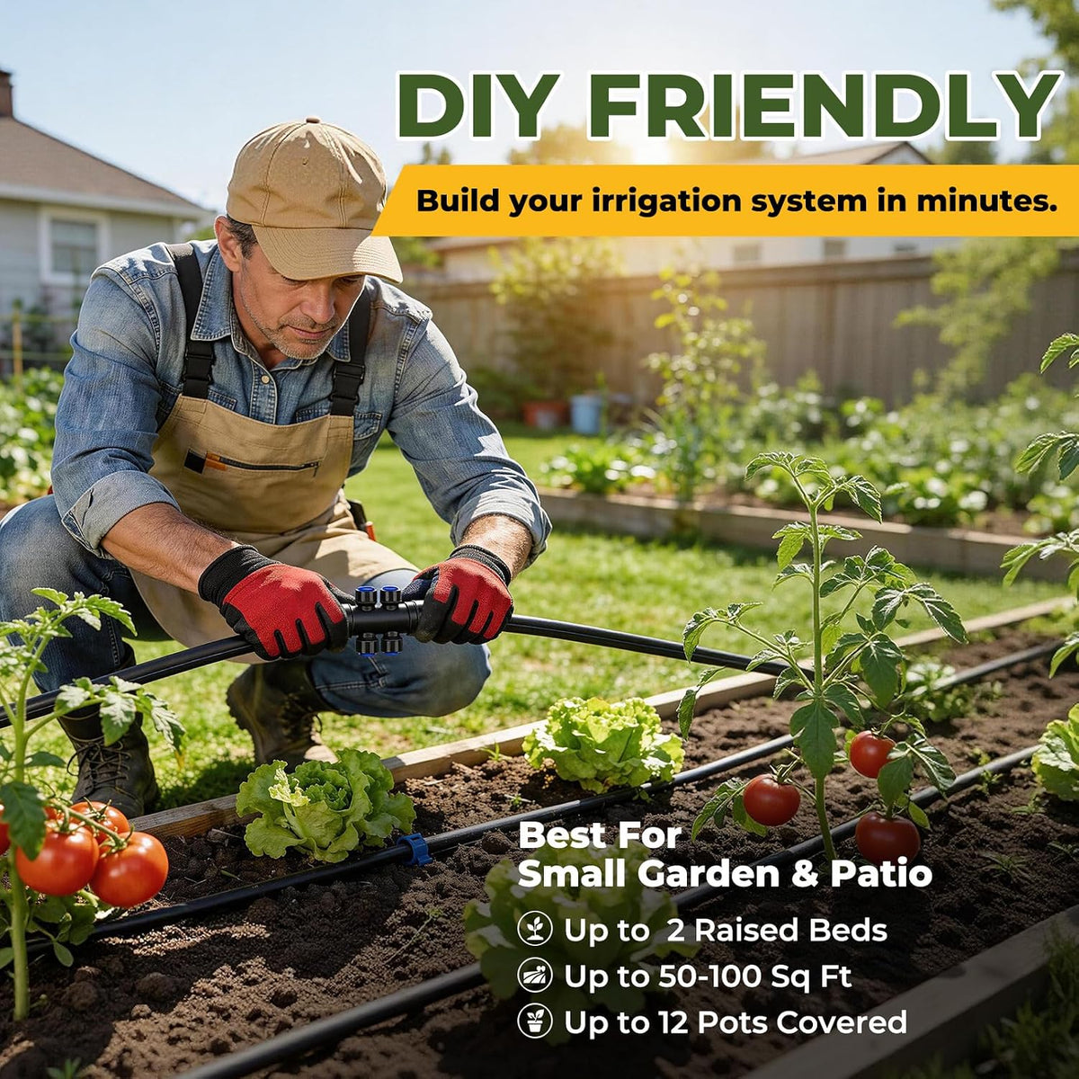 100FT Drip Irrigation System Kit, Quick Connect Garden Watering System, Easy Install Drip Irrigation Kit with 1/2" & 1/4" Tubing, Adjustable Emitters for Garden, Raised Beds, Greenhouse