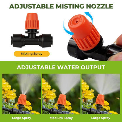 100FT Drip Irrigation System Kit, Quick Connect Garden Watering System, Easy Install Drip Irrigation Kit with 1/2" & 1/4" Tubing, Adjustable Emitters for Garden, Raised Beds, Greenhouse