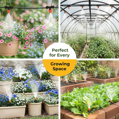 100FT Drip Irrigation System Kit, Quick Connect Garden Watering System, Easy Install Drip Irrigation Kit with 1/2" & 1/4" Tubing, Adjustable Emitters for Garden, Raised Beds, Greenhouse