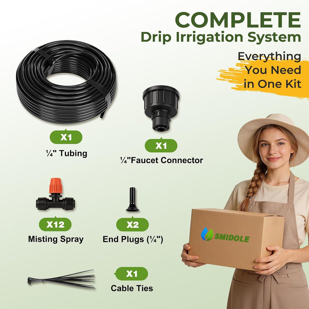 100FT Drip Irrigation System Kit, Quick Connect Garden Watering System, Easy Install Drip Irrigation Kit with 1/2" & 1/4" Tubing, Adjustable Emitters for Garden, Raised Beds, Greenhouse