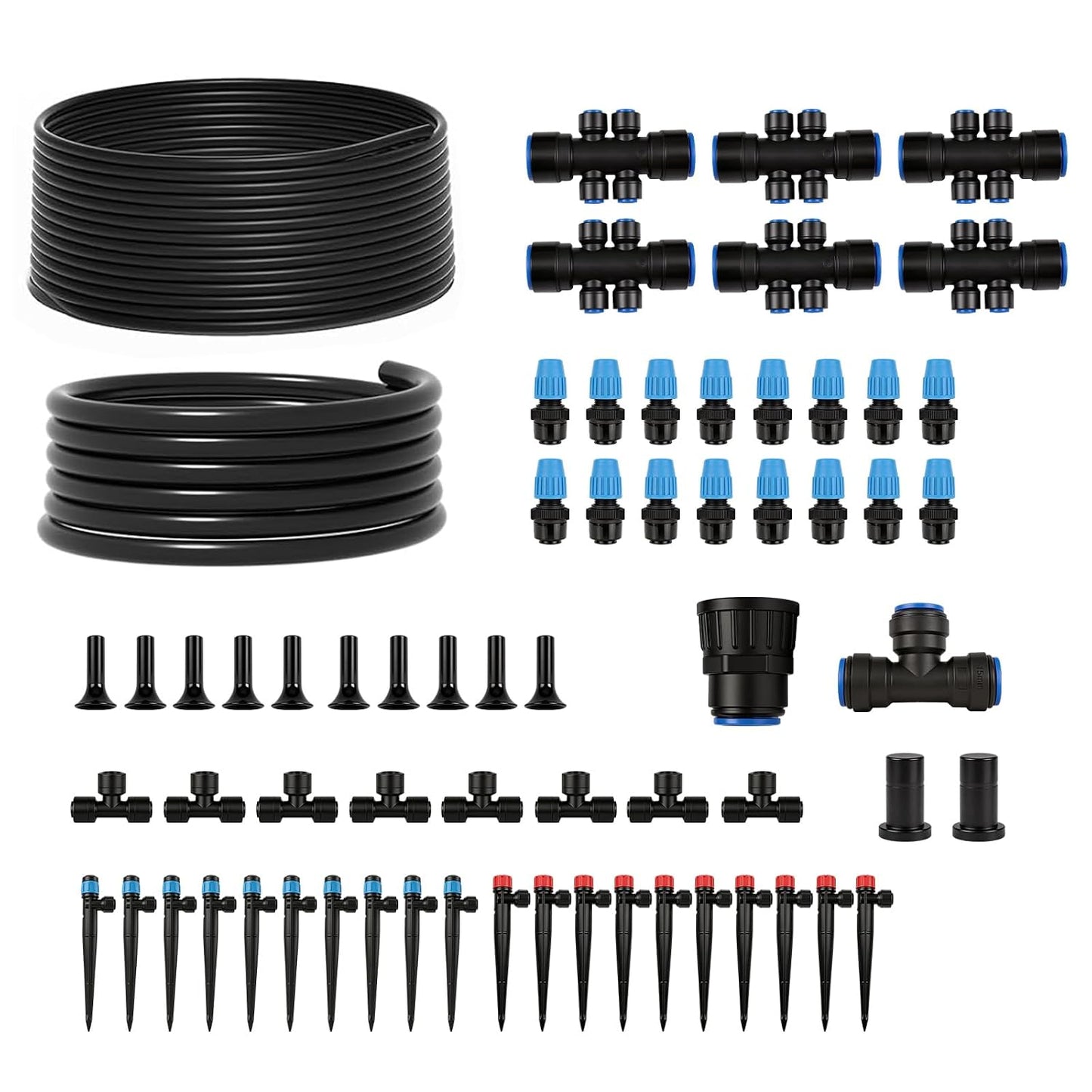 100FT Drip Irrigation System Kit, Quick Connect Garden Watering System, Easy Install Drip Irrigation Kit with 1/2" & 1/4" Tubing, Adjustable Emitters for Garden, Raised Beds, Greenhouse