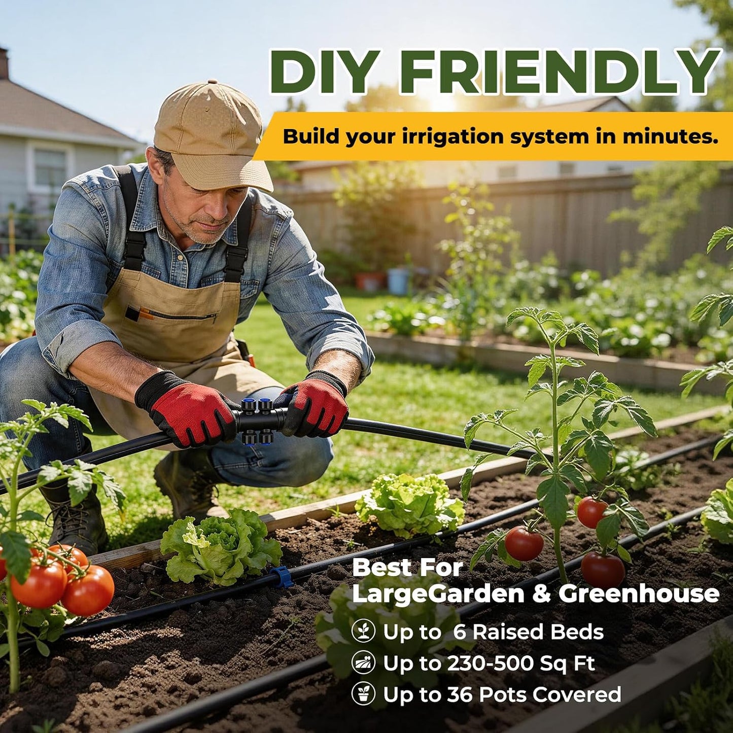 100FT Drip Irrigation System Kit, Quick Connect Garden Watering System, Easy Install Drip Irrigation Kit with 1/2" & 1/4" Tubing, Adjustable Emitters for Garden, Raised Beds, Greenhouse