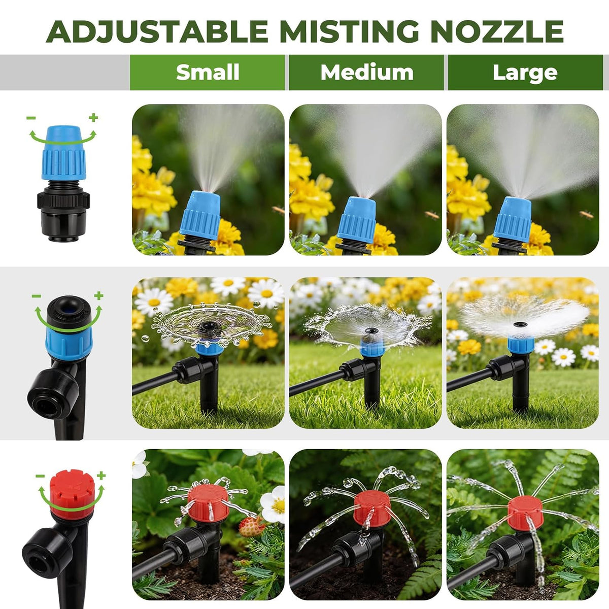 100FT Drip Irrigation System Kit, Quick Connect Garden Watering System, Easy Install Drip Irrigation Kit with 1/2" & 1/4" Tubing, Adjustable Emitters for Garden, Raised Beds, Greenhouse