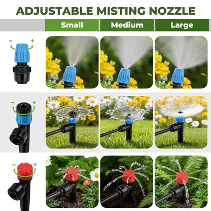 100FT Drip Irrigation System Kit, Quick Connect Garden Watering System, Easy Install Drip Irrigation Kit with 1/2" & 1/4" Tubing, Adjustable Emitters for Garden, Raised Beds, Greenhouse