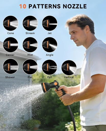 Retractable Garden Hose Reel - 1/2" x 100ft Wall Mounted Hose Reel with 3/4'' Brass Fitting & 10-Pattern Nozzle - Auto Slow Retraction, Any-Length Lock, 180°Swivel for Lawn & Gardening