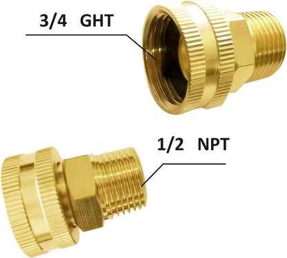 Solid brass Garden Hose Fittings Connectors Adapter Heavy Duty Brass Repair Female to male faucet leader coupler dual water hose connector(3/4" GHT Female to 1/2" NPT Male) 2 Pcs