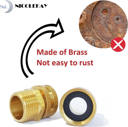 Solid brass Garden Hose Fittings Connectors Adapter Heavy Duty Brass Repair Female to male faucet leader coupler dual water hose connector(3/4" GHT Female to 1/2" NPT Male) 2 Pcs
