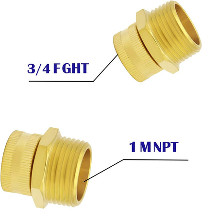 Solid brass Garden Hose Fittings Connectors Adapter Heavy Duty Brass Repair Female to male faucet leader coupler dual water hose connector(3/4" GHT Female to 1/2" NPT Male) 2 Pcs