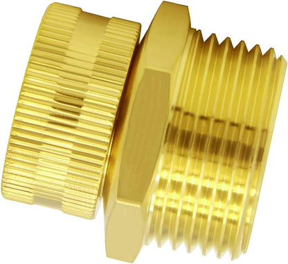 Solid brass Garden Hose Fittings Connectors Adapter Heavy Duty Brass Repair Female to male faucet leader coupler dual water hose connector(3/4" GHT Female to 1/2" NPT Male) 2 Pcs