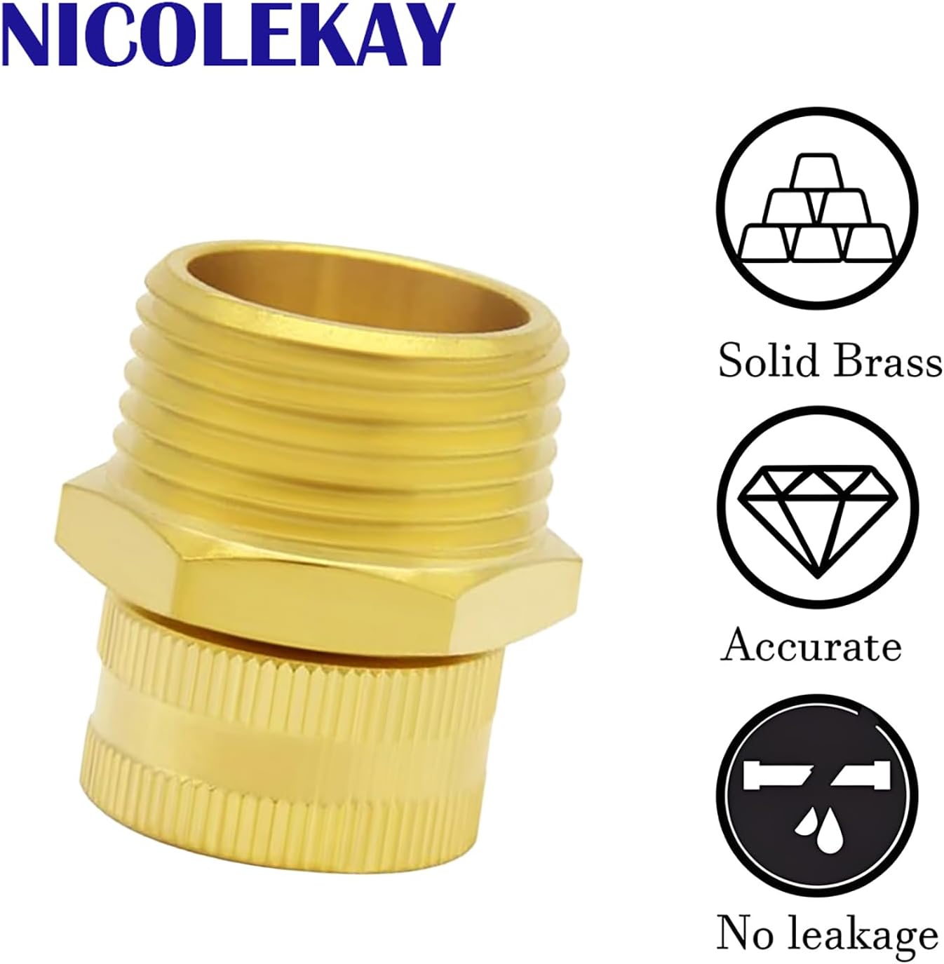 Solid brass Garden Hose Fittings Connectors Adapter Heavy Duty Brass Repair Female to male faucet leader coupler dual water hose connector(3/4" GHT Female to 1/2" NPT Male) 2 Pcs