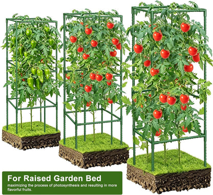 3 Pack Tomato Cages with Clips & Garden Wire, Outdoor Heavy Duty Steel Square Tomato Plant Support Stakes Garden Trellis for Climbing Plants Vegetables Flowers Fruits (41.5 Inch)