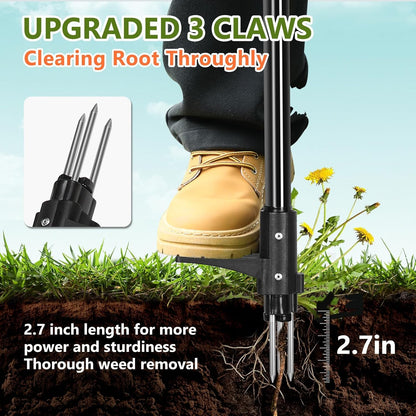 Weed Puller Tool, 3-Claw Stand Up Weed Puller Tool with Long Handle, Garden Weeder Puller Heavy Duty Stand Up Weeder, Weeding Tool for Lawn, Yard, Garden, Crabgrass, Dandelion Picker