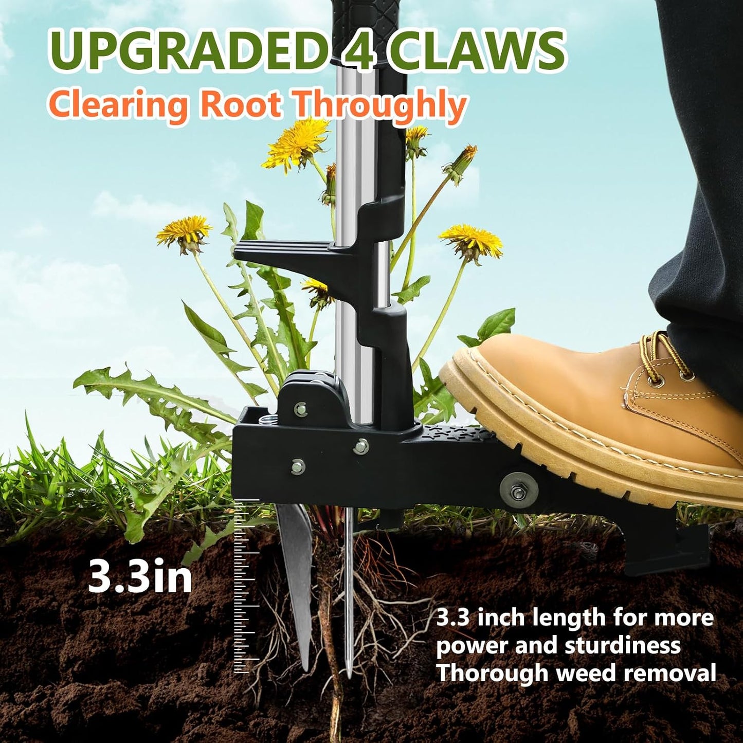 Weed Puller Tool, 3-Claw Stand Up Weed Puller Tool with Long Handle, Garden Weeder Puller Heavy Duty Stand Up Weeder, Weeding Tool for Lawn, Yard, Garden, Crabgrass, Dandelion Picker