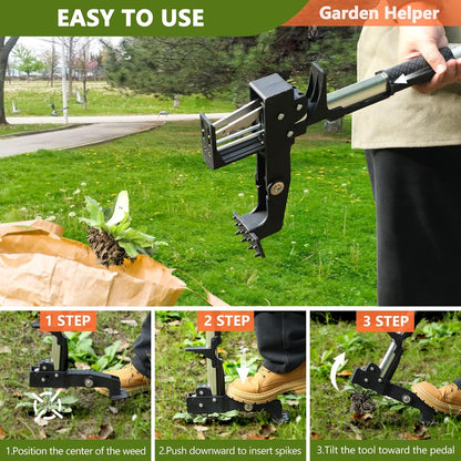 Weed Puller Tool, 3-Claw Stand Up Weed Puller Tool with Long Handle, Garden Weeder Puller Heavy Duty Stand Up Weeder, Weeding Tool for Lawn, Yard, Garden, Crabgrass, Dandelion Picker