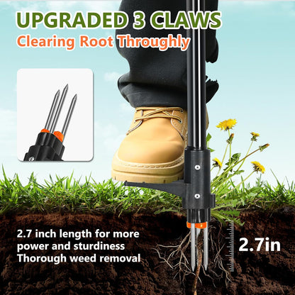Weed Puller Tool, 3-Claw Stand Up Weed Puller Tool with Long Handle, Garden Weeder Puller Heavy Duty Stand Up Weeder, Weeding Tool for Lawn, Yard, Garden, Crabgrass, Dandelion Picker