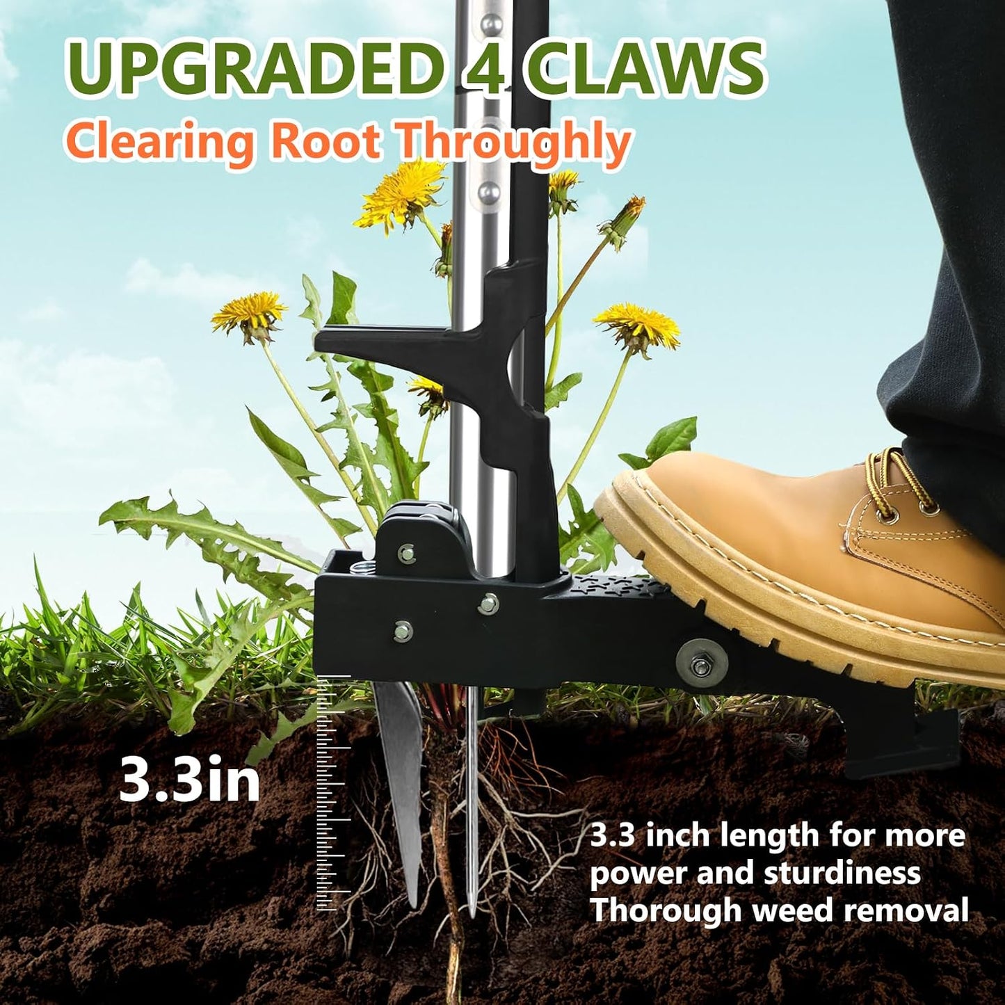 Weed Puller Tool, 3-Claw Stand Up Weed Puller Tool with Long Handle, Garden Weeder Puller Heavy Duty Stand Up Weeder, Weeding Tool for Lawn, Yard, Garden, Crabgrass, Dandelion Picker